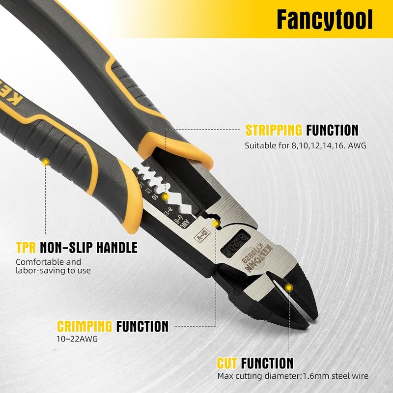 Fancytool Multi-Function Diagonal Pliers, 8-inch 4-in-1 Cr-V Steel Heavy Duty Side-Cutting Pliers with Cutting, Stripping, Crimping, and Gripping for Electricians and Homes - Image 2